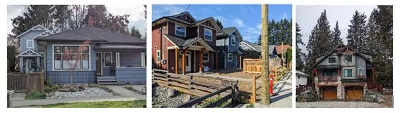 Three photos of detached and attached dwellings