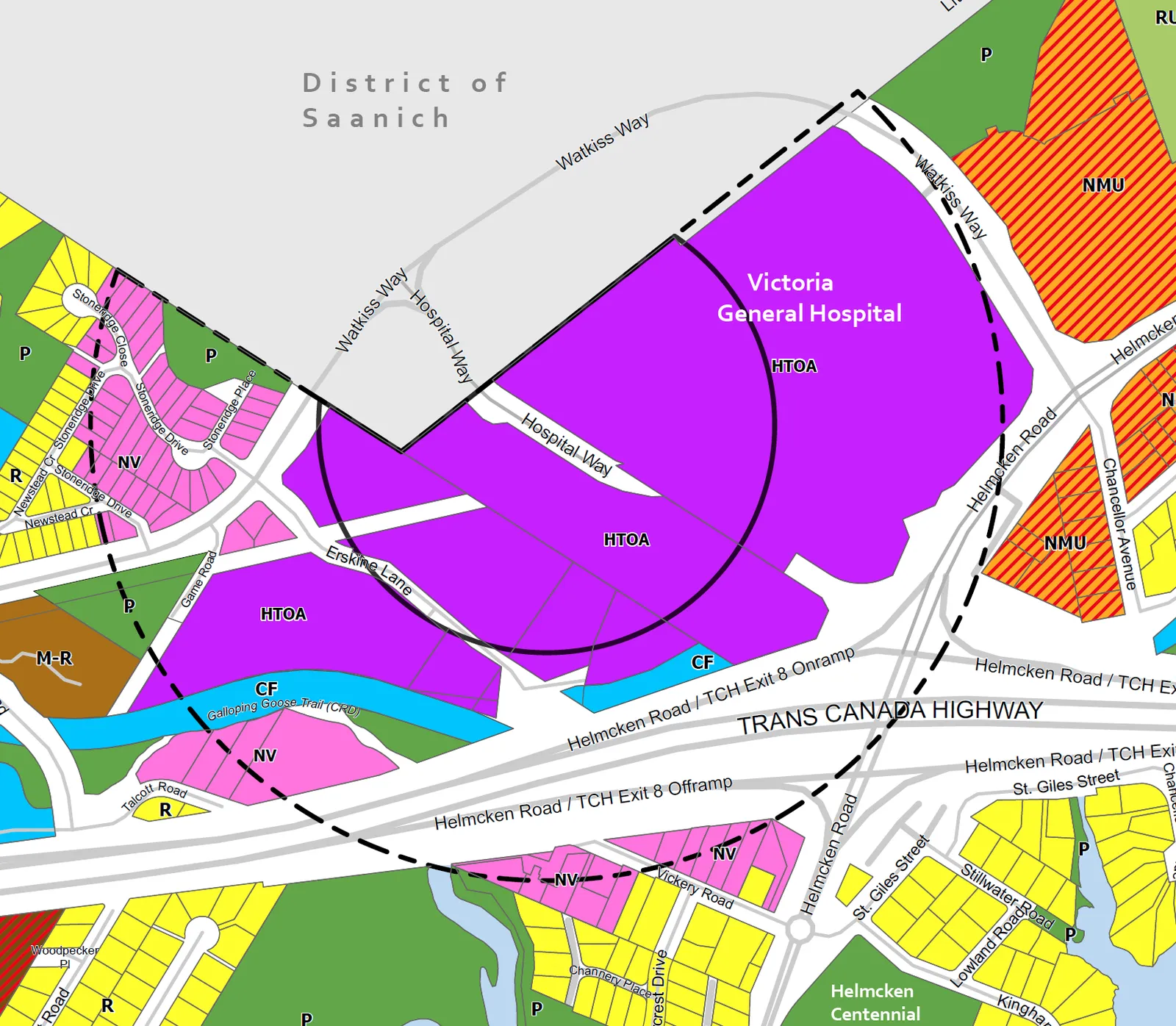 Detailed map view of the Hospital Transit-Oriented Area (HTOA)