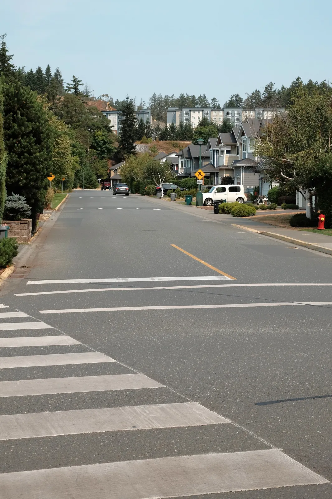 View of Lund Road showing residential houses and a quiet street