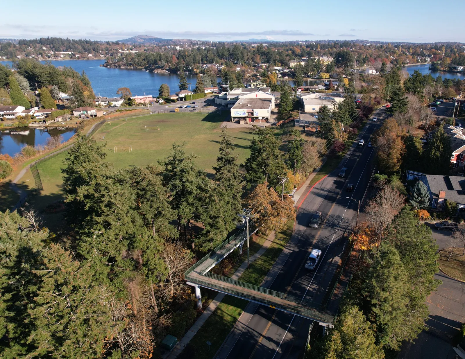 Aerial view of Island Highway and surrounding landscape