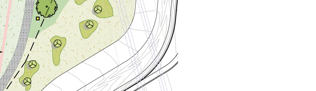 Landscape plan detail showing planting areas and pathways