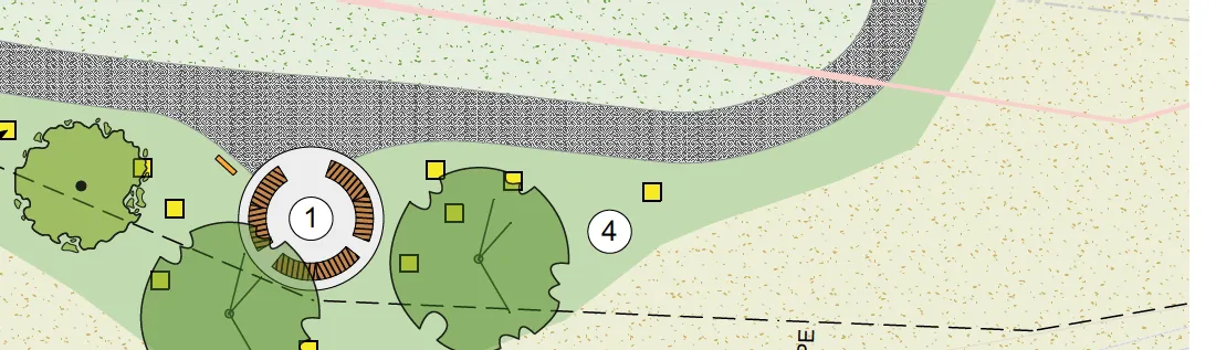 Plan view of seating area nodes 1 and 4