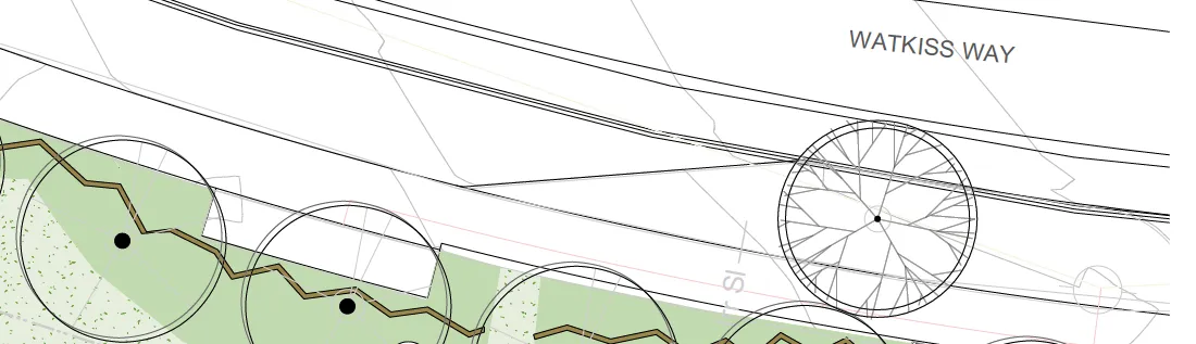 Park design plan view - Watkiss Way boundary
