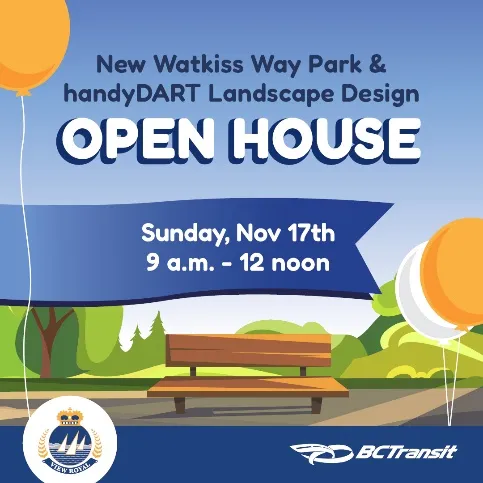 Social media post for the Open House featuring a park bench illustration and event details