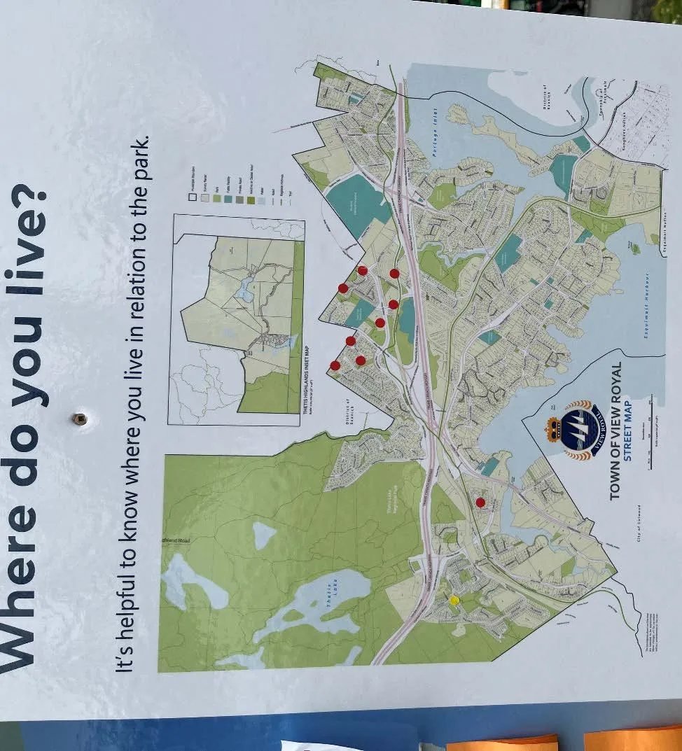 Town of View Royal Street Map titled "Where do you live?" with dots showing participant locations