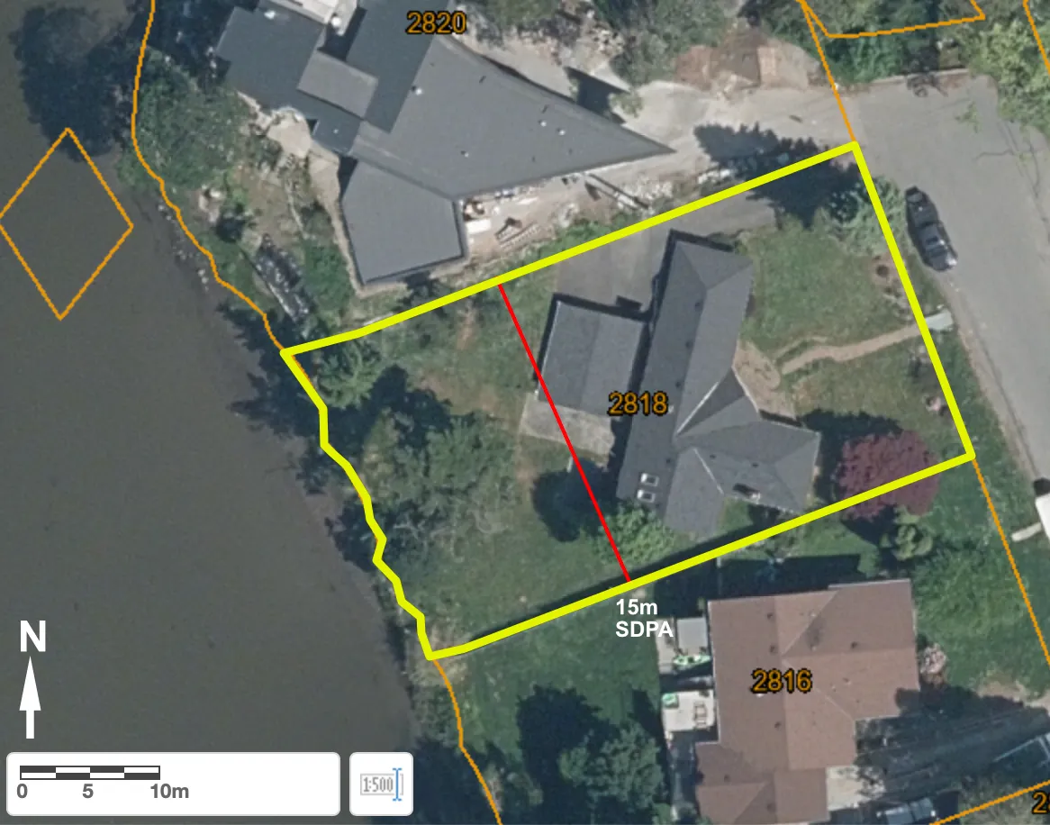 Figure 1. Location of 2818 Shoreline Drive and 15m SDPA