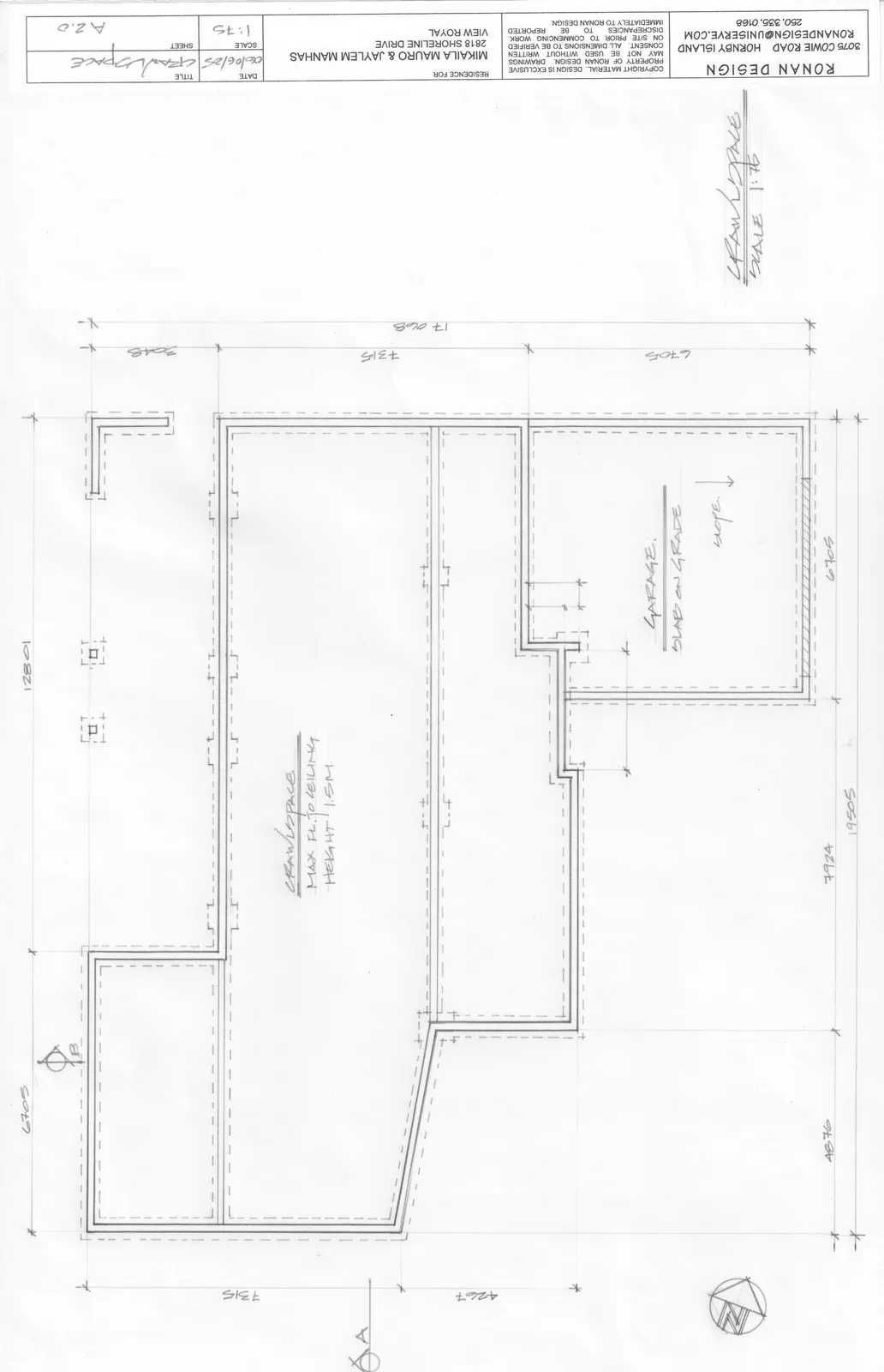 Foundation and crawlspace plan with detailed dimensions.