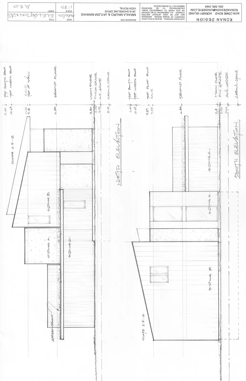 North and South architectural elevations of the proposed residence.