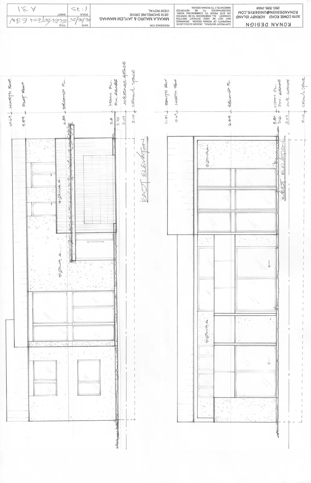 East and West architectural elevations of the proposed residence.