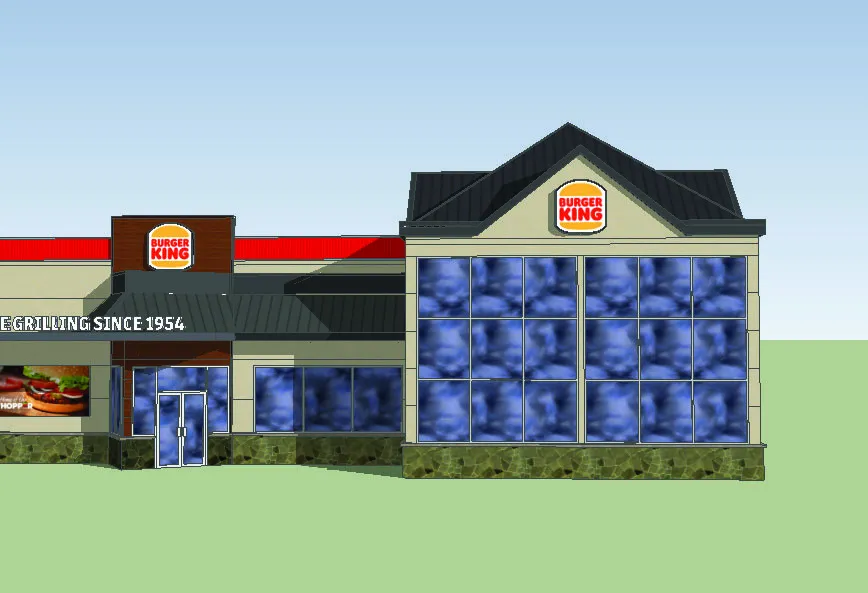 Rendering showing the proposed renovation of the restaurant exterior