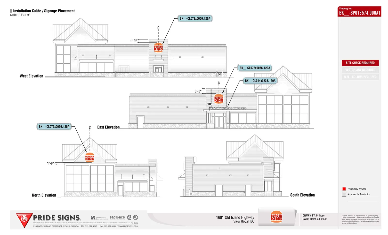 Architectural renderings of Burger King elevations showing sign placement