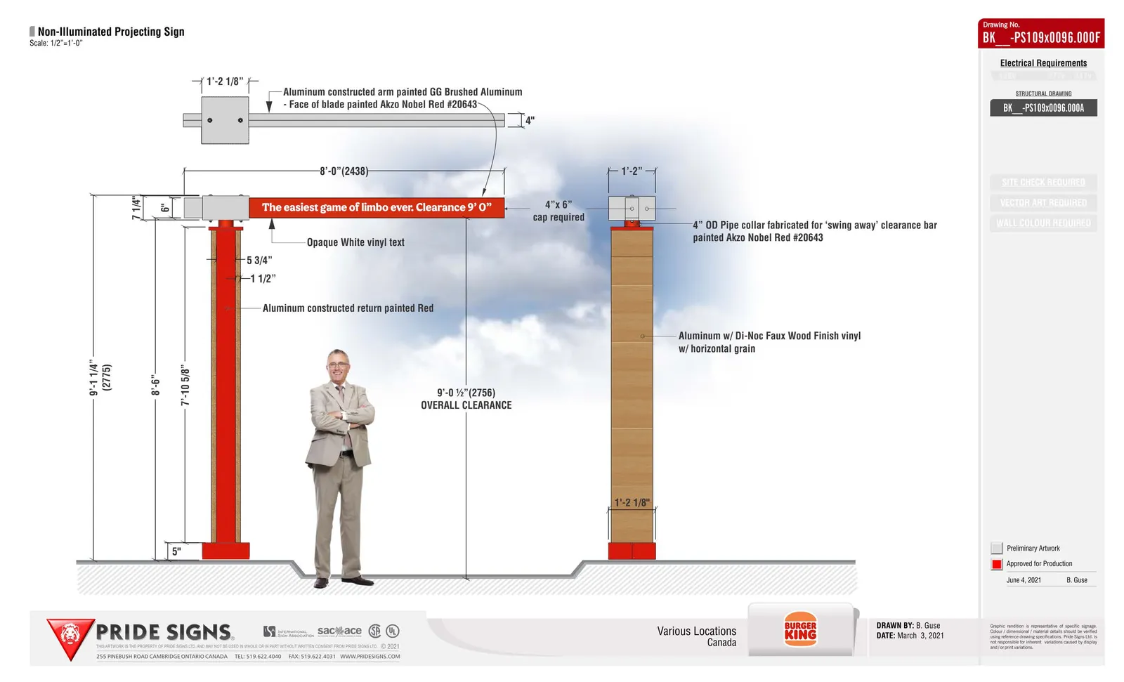 Rendering of height restriction sign with person for scale