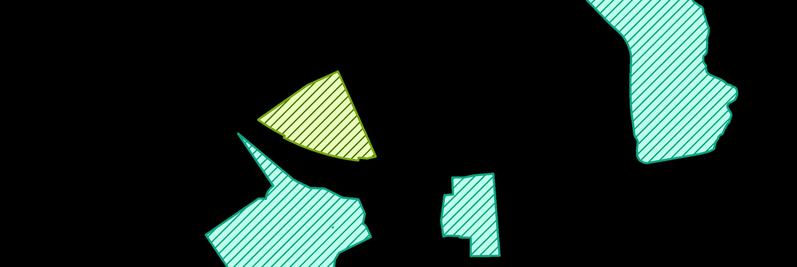 Map detail showing multiple environmental hazard and protection zones