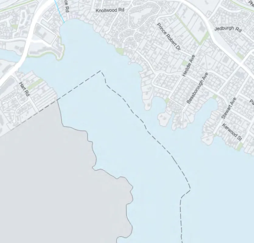 Map segment showing the southern coastline along Esquimalt Harbour.