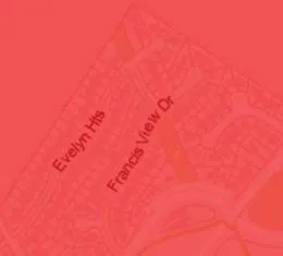 Map detail of Evelyn Hts area showing parcels with no sidewalk frontage (red outlines)