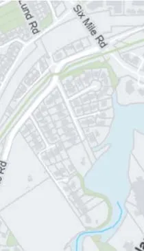 Map detail of Six Mile Rd and Lund Rd residential area