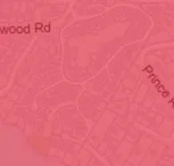 Map detail of Knollwood Rd area showing parcels with no sidewalk frontage (red outlines)