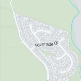 Map detail of Riverside Dr residential area