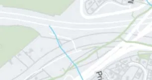 Map detail showing highway interchange and street layout