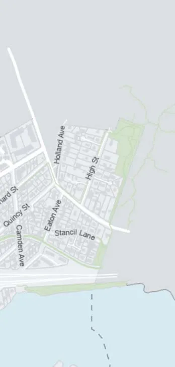 Map detail of Riverside Dr residential area