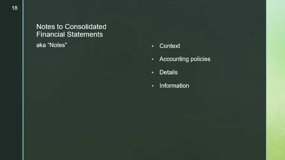 Screenshot of Slide 18 summarizing the Notes section