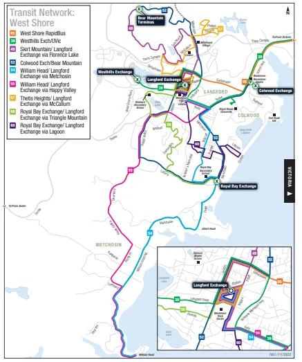 Map of the West Shore Transit Network including various routes and exchanges
