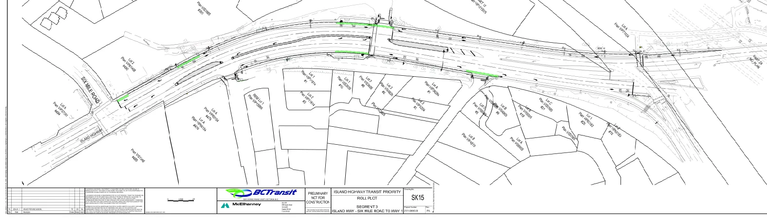 Technical engineering site plan for the Island Highway transit priority project