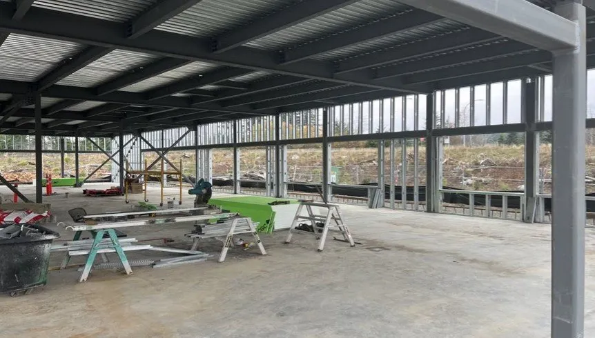 Interior view of the new handyDART facility under construction showing the steel structure