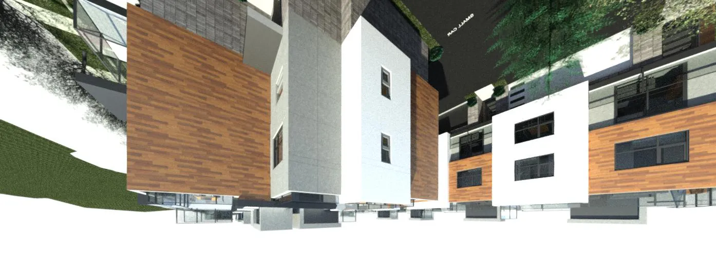 3D view from Ashley Gate Unit 1 Level 2 balcony toward the project