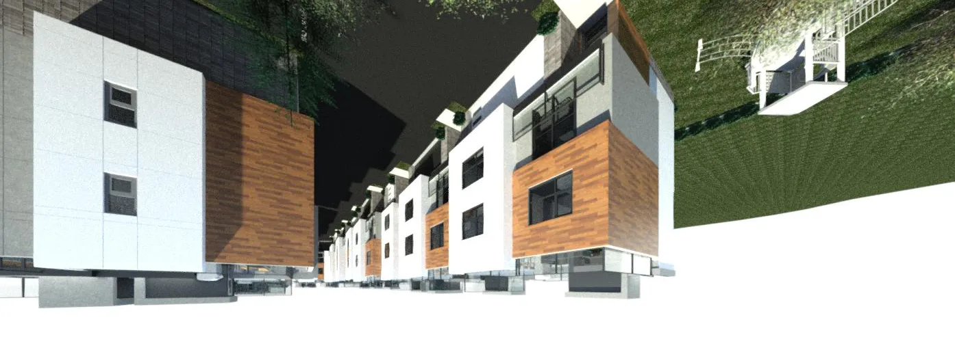 3D view from Ashley Gate Unit 3 Level 2 balcony toward the project