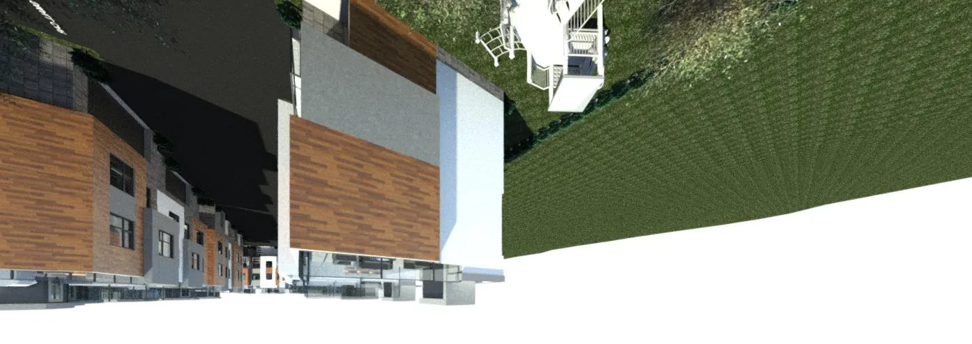 3D view from Ashley Gate Unit 4 corner Level 2 balcony toward the project