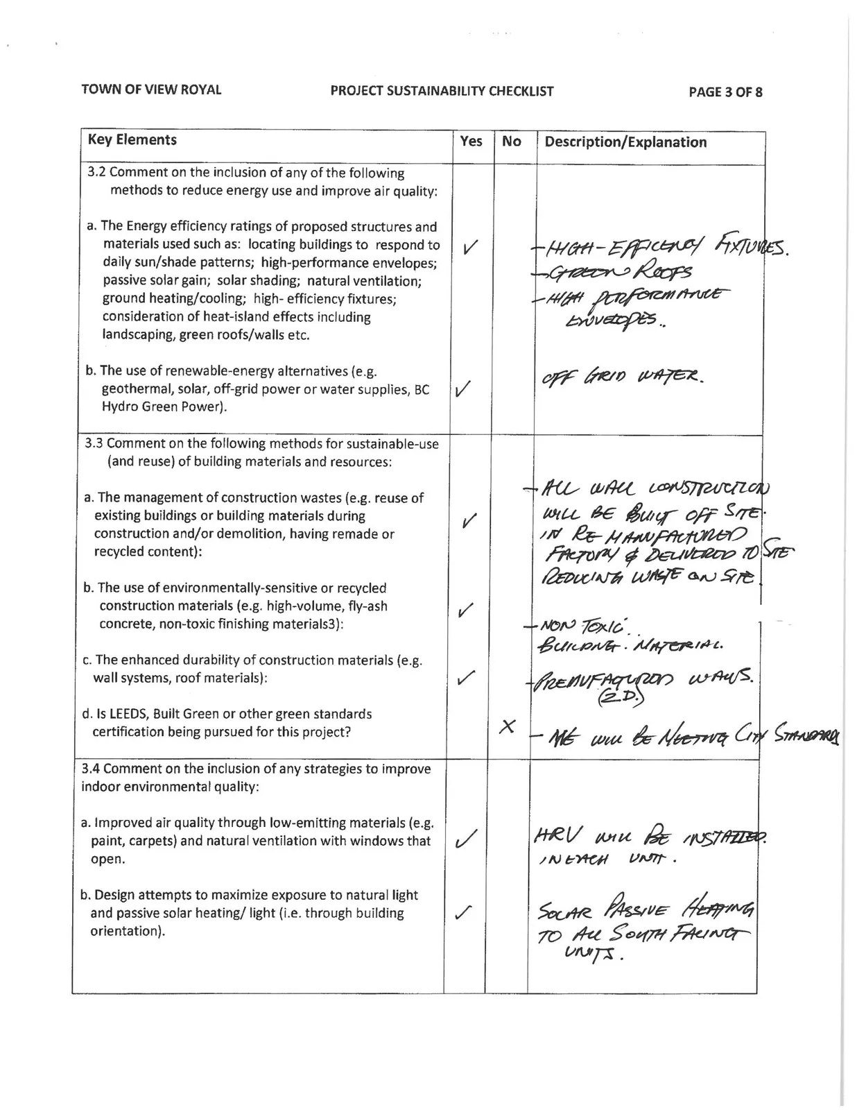 PROJECT SUSTAINABILITY CHECKLIST PAGE 3 OF 8