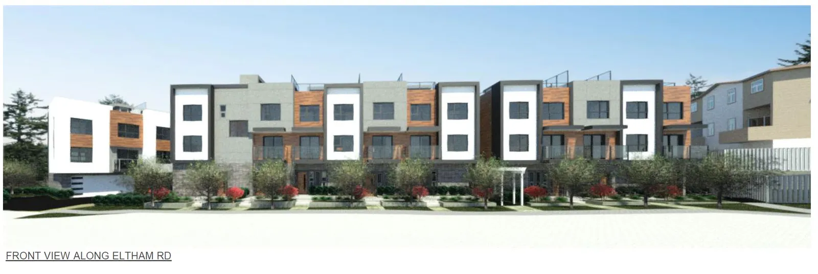 Exterior rendering of the front view of the development along Eltham Road