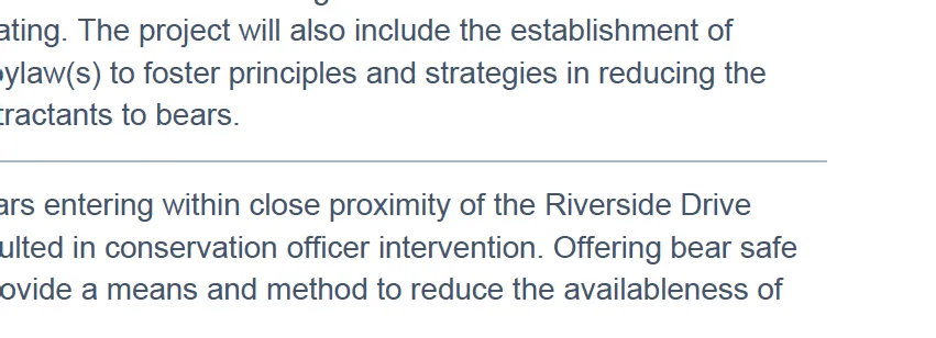 Text statement on bear sightings and mitigation