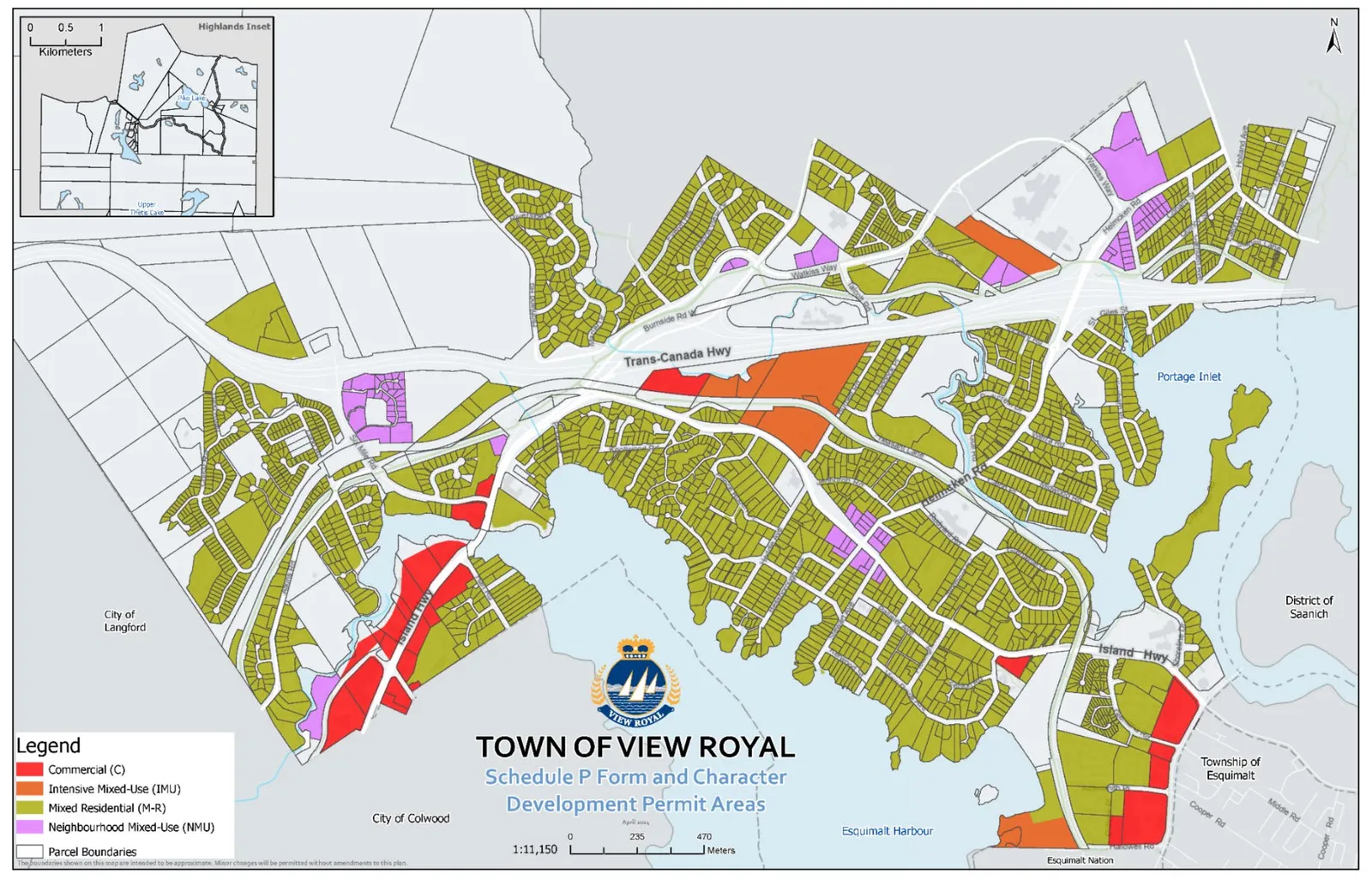 Map showing the proposed OCP amendment for Town of View Royal Schedule P Form and Character Development Permit Areas