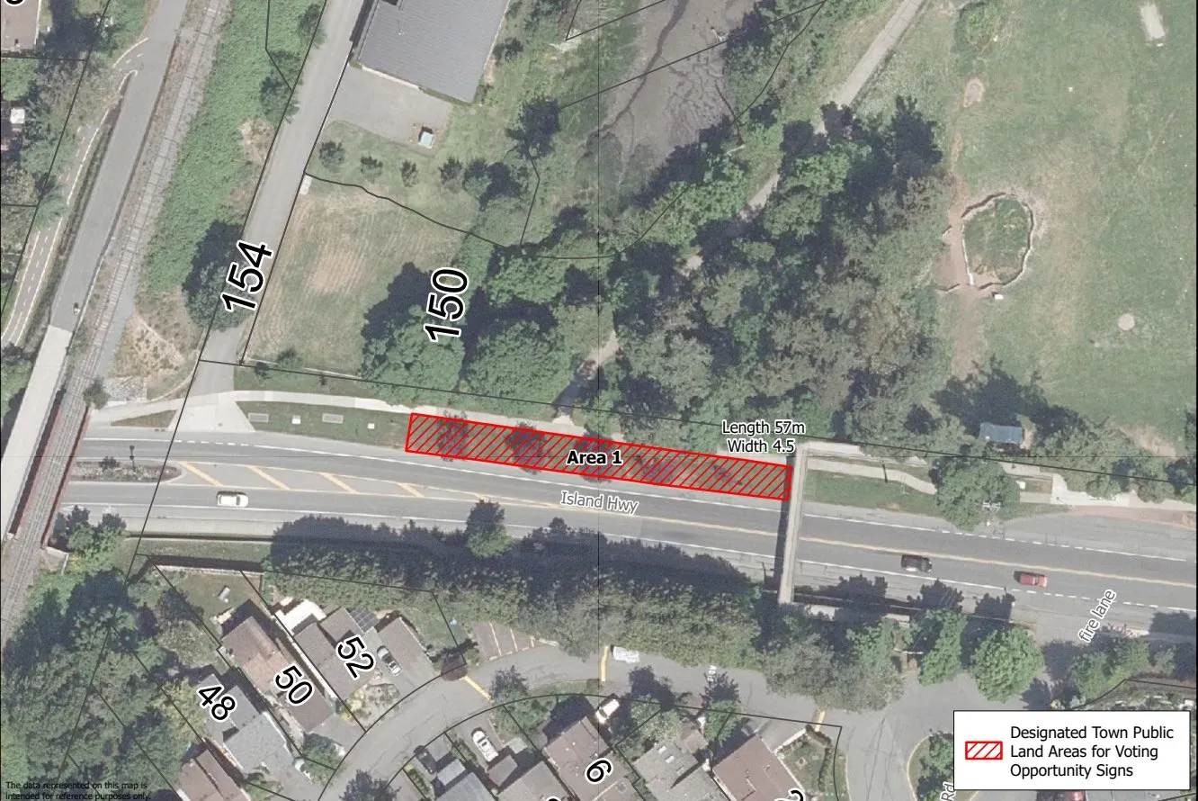 Detailed aerial view of Area 1 on Island Highway, measuring 57m in length and 4.5m in width, designated for Voting Opportunity Signs