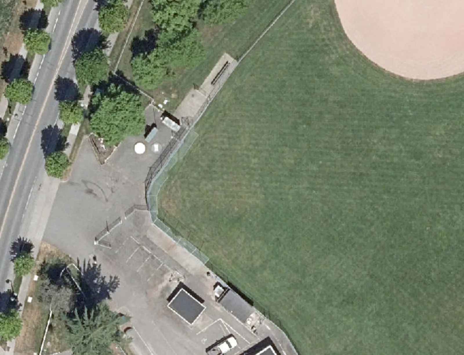 Detail of the residential street and sidewalk on Chilco Road