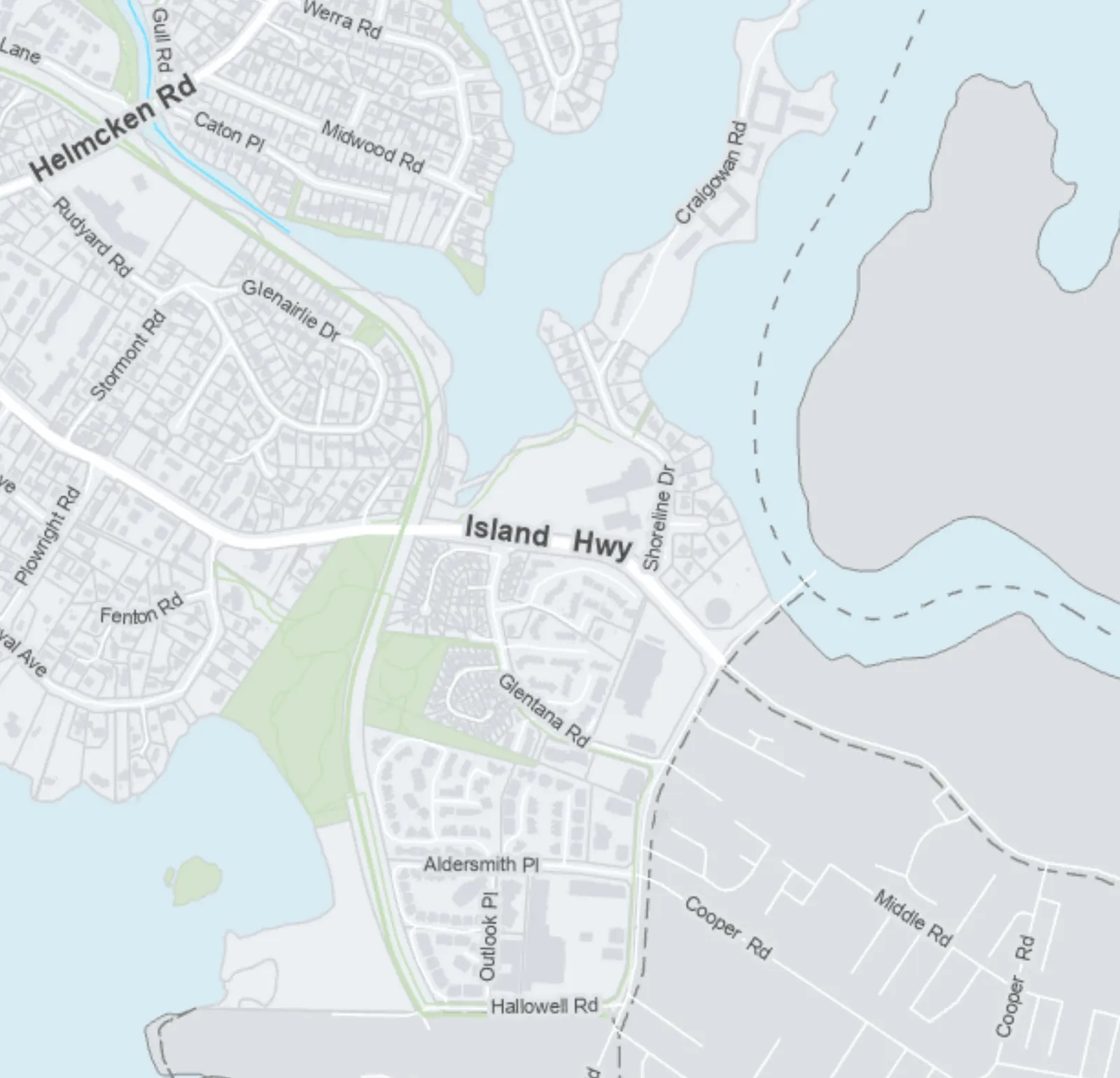 Southeast portion of SSMUH map showing Island Highway and Shoreline Drive