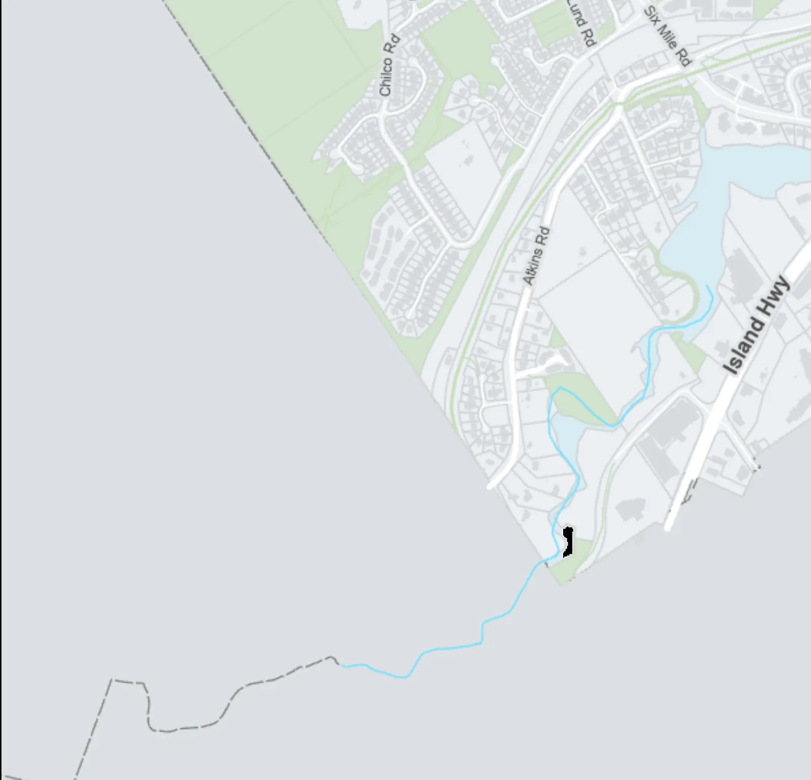 Southwest portion of SSMUH map showing Atkins Road and the border with the City of Langford