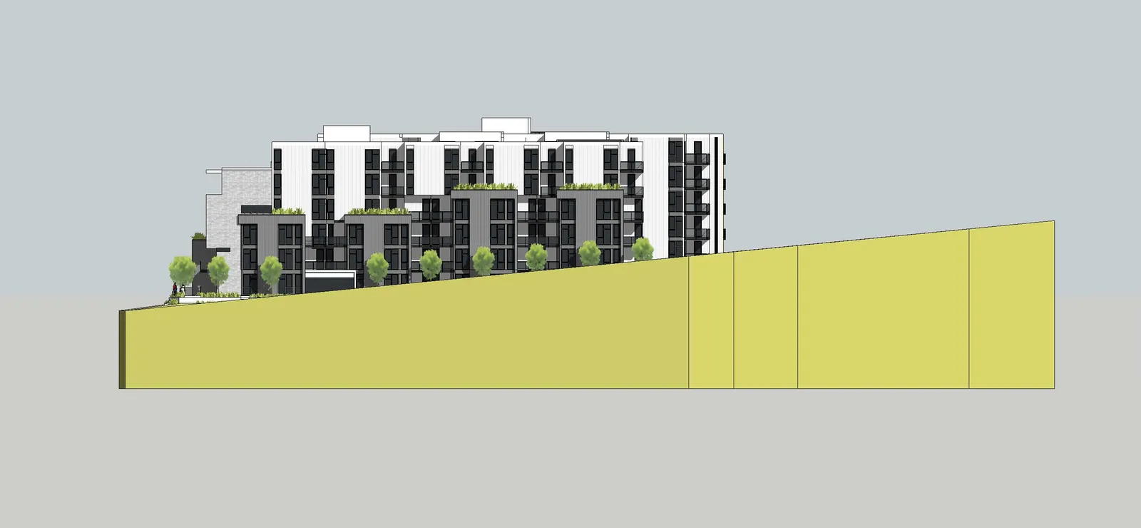 Architectural elevation drawings showing the North and South facades of the proposed buildings