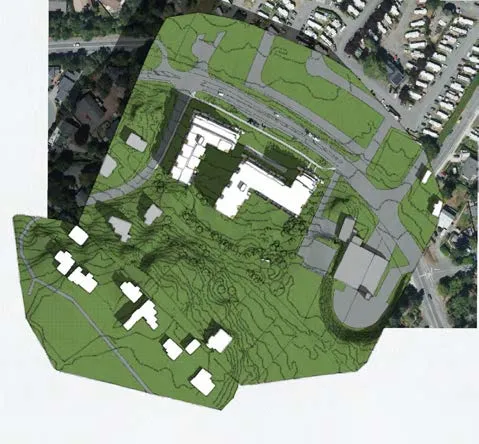 Architectural elevation drawings showing the East and West facades of the proposed buildings