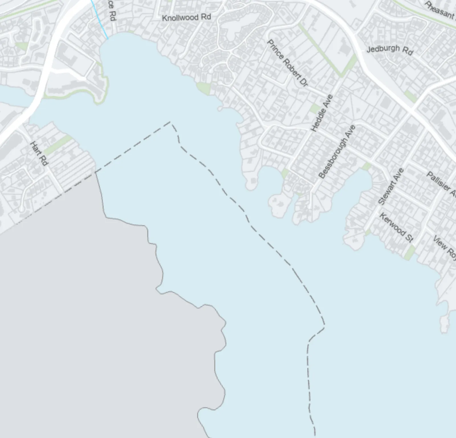 South-central map section detail including Prince Robert Dr, Helmcken Rd, and Esquimalt Harbour