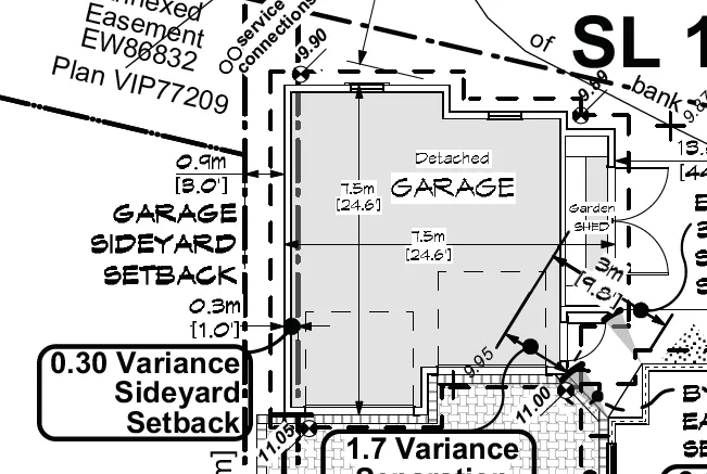 Diagram illustrating the requested 0.30 m variance for the side yard setback