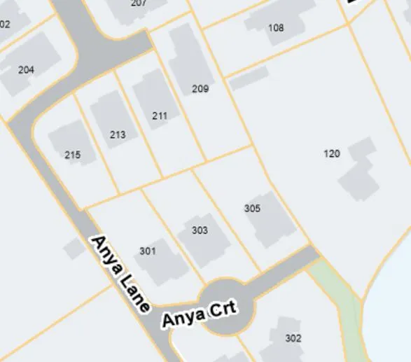 Map showing site context of 305 Anya Court and neighbouring properties