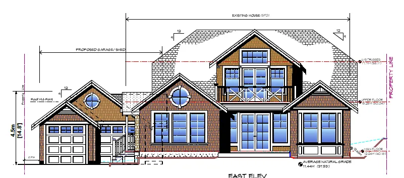 Architectural rendering of the proposed accessory building alongside the existing house