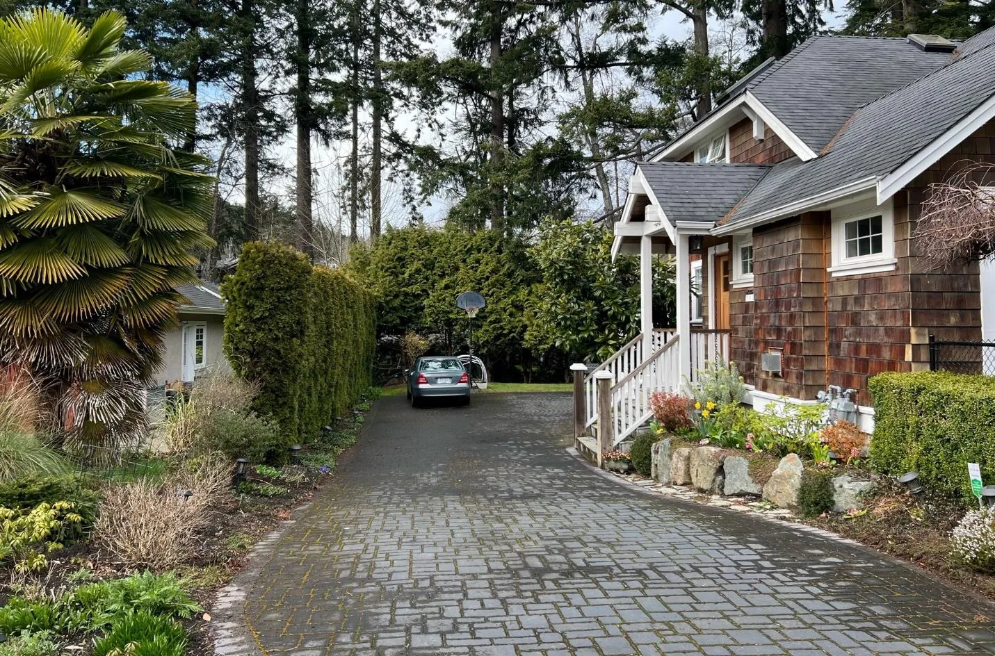Photograph showing the front yard and driveway of the property