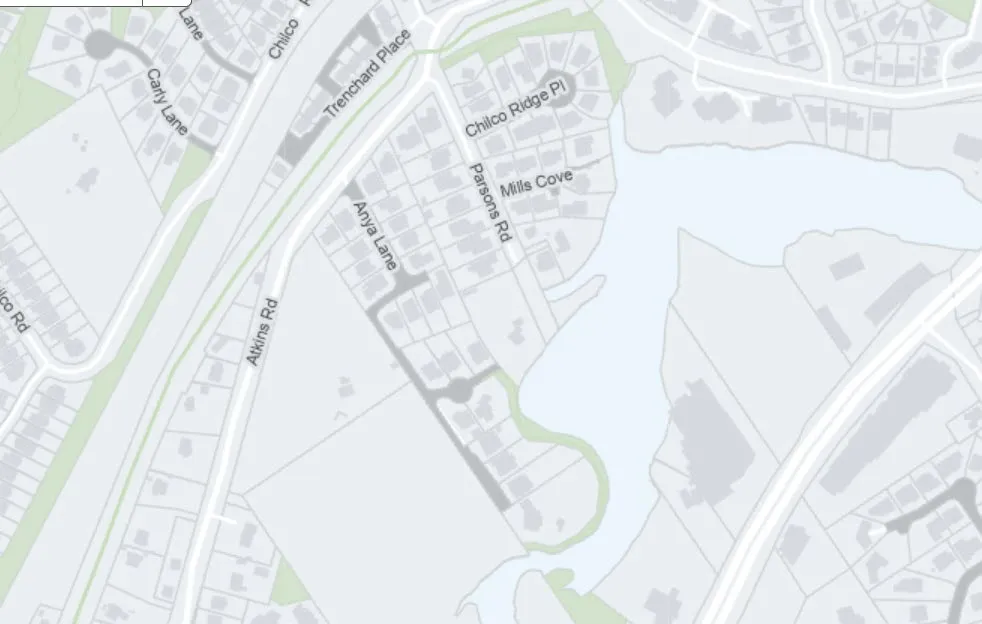 Map of the residential area surrounding 305 Anya Court, showing Anya Lane, Atkins Road, and Parsons Road