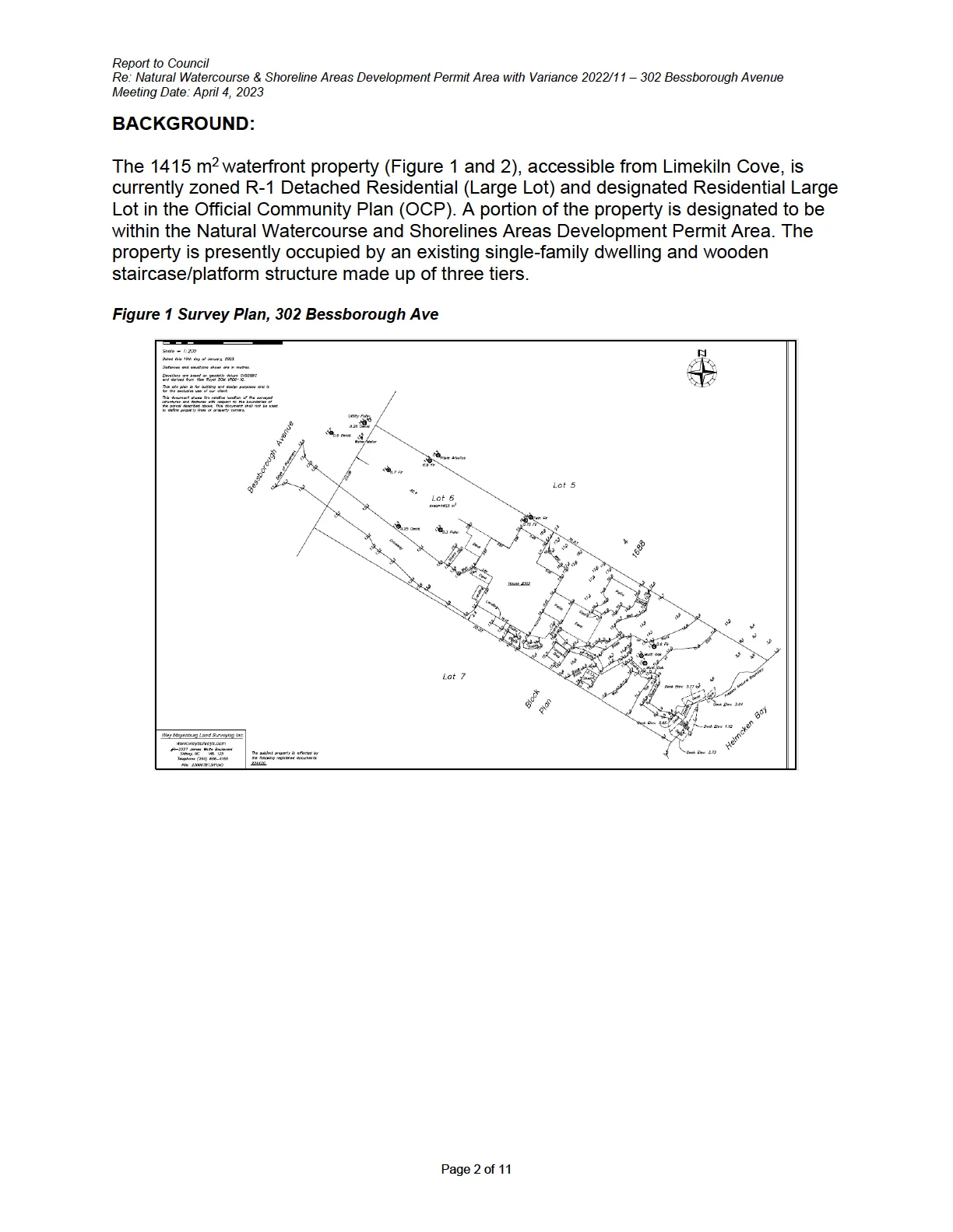 Survey plan of the waterfront property at 302 Bessborough Avenue