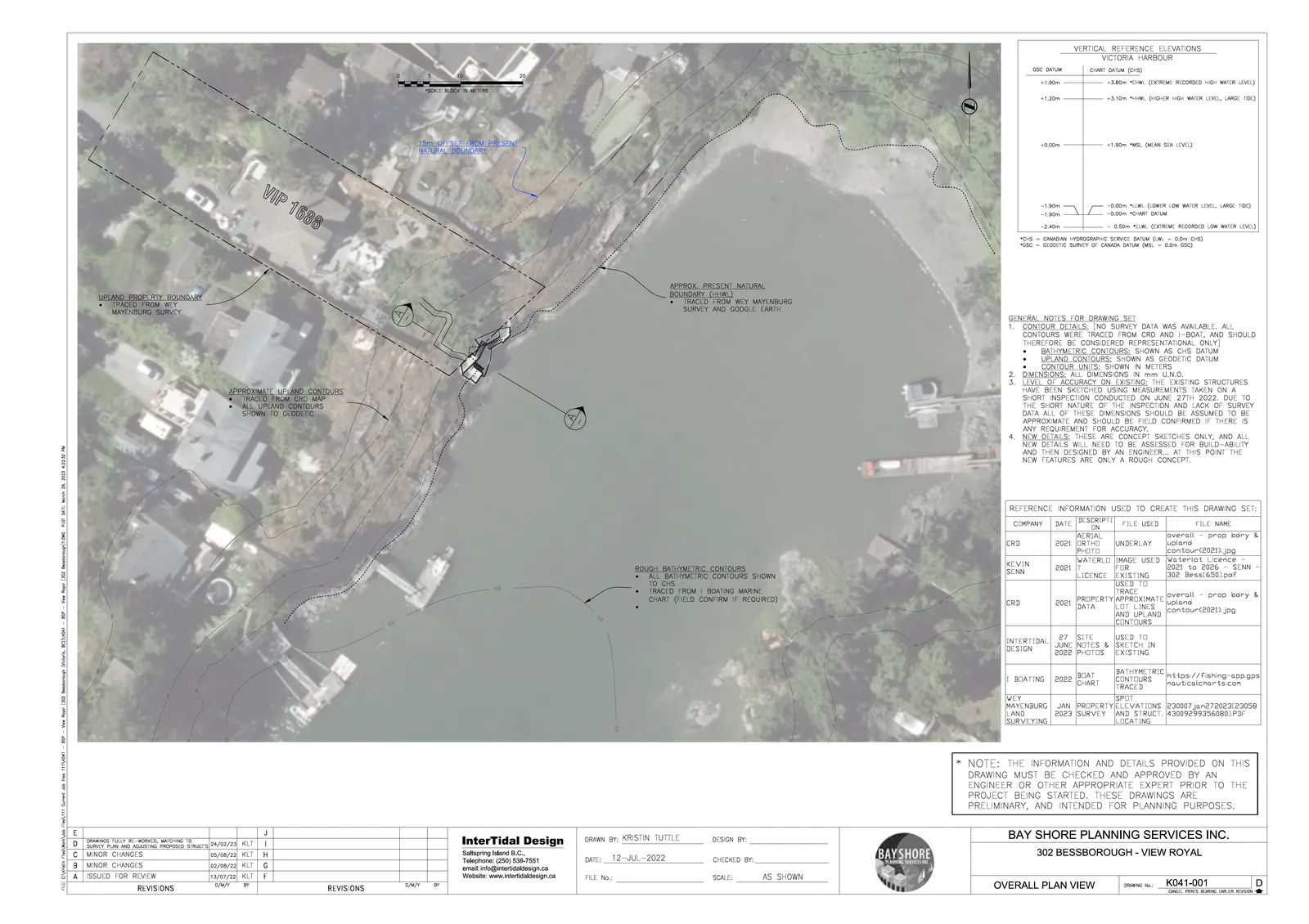 Overall plan view map of 302 Bessborough showing property boundaries, contours, and vertical reference elevations.