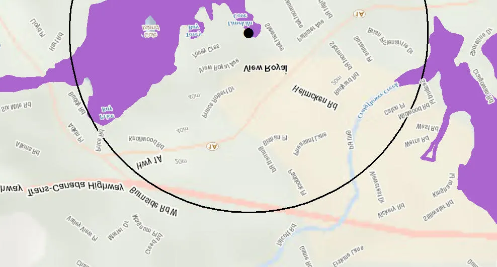 Local map of View Royal showing areas where aquatic species at risk are found or potentially found
